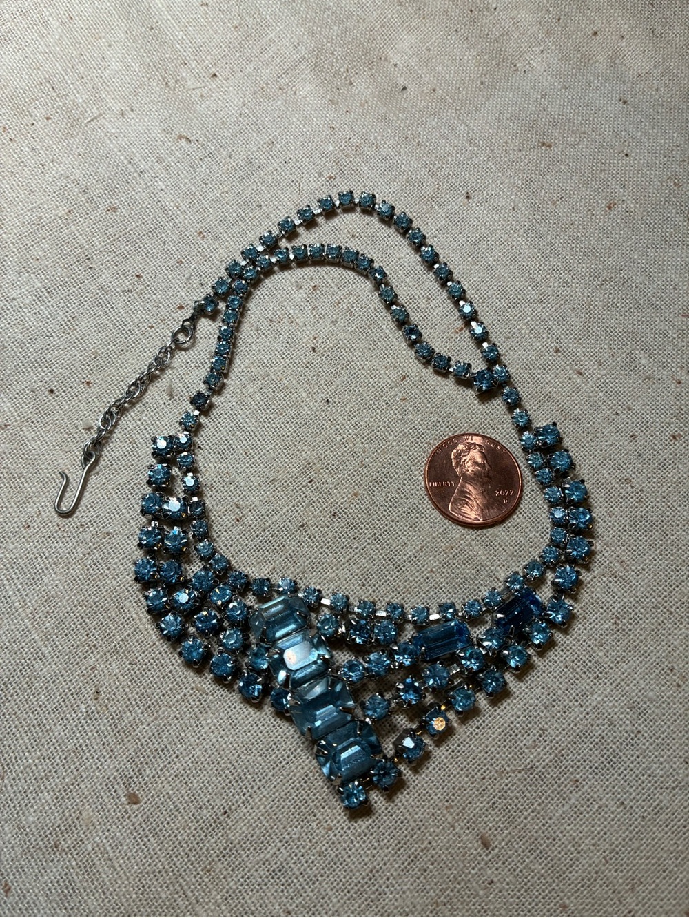 Vintage Blue Crystal Rhinestone Statement Necklace - Women Jewelry